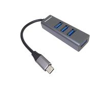 PremiumCord 5G Hub USB-C vers 4X USB 3.2 Type A, Boîtier en Aluminium, Interrupteur d'alimentation, SuperSpeed 5 Gbps, Couleur Noir, Longueur 20 cm