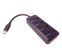 PremiumCord Hub USB-C vers 4 Ports USB 3.0, boîtier en Aluminium, Interrupteur d'alimentation, 5 Gbps, USB 3.1 Type C, Couleur Noir, Longueur 20 cm