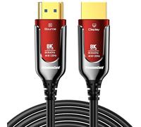 PREMIUMCORD 8K Câble à Fibre Optique HDMI 2.1, Ultra High Speed 48 Gbit/s, 3D, EDID, ARC, HDR, Résolution 8K@60Hz 4320p, 4K@240Hz, Compatible PS5, Xbox X, PC, TV, Noir/Rouge, Longueur 5 m