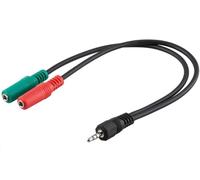 PremiumCord Adaptateur Jack Y, 4 Broches 3,5 mm vers 2 Prises Jack, pour Casque et Microphone Noir 30 cm