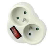 PremiumCord Adaptateur Rond pour 2X Prise Ronde avec Un Interrupteur 250V, Blanc