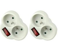 PremiumCord Adaptateur Rond pour 2X Prise Ronde avec Un Interrupteur 250V, Blanc (Lot de 2)