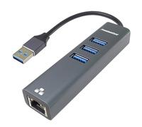 PremiumCord Adaptateur USB A vers Gigabit RJ45 + 3X USB A Ethernet 10/100/1000Mbps USB 3.2 Gen 1 5 Gbit/s Mâle vers Femelle Aluminium Longueur 15 cm