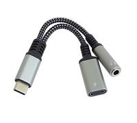PremiumCord Adaptateur USB-C sur StereoJack 3,5 mm et USB-C avec DAC Chip, AUX, Plug USB 3.2 Type C sur la Prise Jack et Socket USB-C, Compatible avec Tous Les Appareils Android et iOS, Argent, 10 cm
