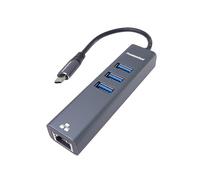 PremiumCord Adaptateur USB-C vers Gigabit RJ45 + 3X USB A, Ethernet 10/100/1000Mbps, USB 3.2 Gen 1, 5 Gbit/s Mâle vers Femelle Aluminium Longueur 15 cm