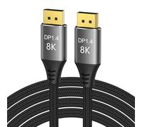 PremiumCord Câble 8K DisplayPort 1.4 M/M 1 m, 32,4Gbps, Vidéo UHD 8K@60Hz 4320p, 4K@144Hz 2160p, HDCP 2.2, Connecteurs Plaqués Or, Tresse de Câble Textile