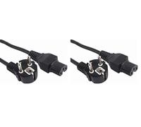 PremiumCord Câble d'alimentation 230V 2m, avec Contact de Mise à la Terre à Un Angle pour la Prise C15, IEC 320, Cable d'alimentation PC à 3 Broches, Couleur Noire (Lot de 2)