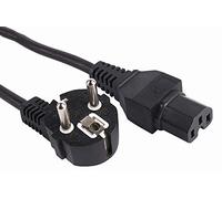 PremiumCord Câble d'alimentation 230V 2m, avec Contact de Mise à la Terre à Un Angle pour la Prise C15, IEC 320, Cable d'alimentation PC à 3 Broches, Couleur Noire