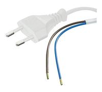 PremiumCord Câble d'alimentation 230V 2m, Bougie Euro pour Une Pointe Ouverte du Câble, Alimentation, 2 Pointes de Exposées, Blanc