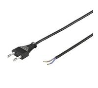 PremiumCord Câble d'alimentation 230V 2m, Bougie Euro pour Une Pointe Ouverte du Câble, Alimentation, 2 Pointes de Exposées, Noir