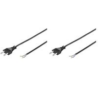 PremiumCord Câble d'alimentation 230V 2m, Bougie Euro pour Une Pointe Ouverte du Câble, Alimentation, 2 Pointes de Exposées, Noir (Lot de 2)