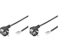 PremiumCord Câble d'alimentation 230V 2m, Bougie Euro pour Une Pointe Ouverte du Câble, Alimentation, 3 Pointes de Exposées, Noir (Lot de 2)