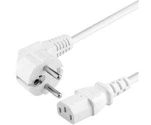 PremiumCord Câble d'alimentation de 230V 2m, Câble d'alimentation avec Contact de Mise à la Terre à Angle par Papport à la Prise C13, IEC de Fourniture PC à 3 Broches C13, Couleur Blanche