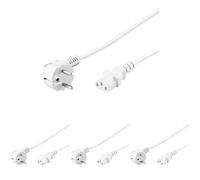 PremiumCord Câble d'alimentation de 230V 5m, Câble d'alimentation avec Contact de Mise à la Terre à Angle par Papport à la Prise C13, IEC de Fourniture PC à 3 Broches C13, Couleur Blanche (Lot de 4)