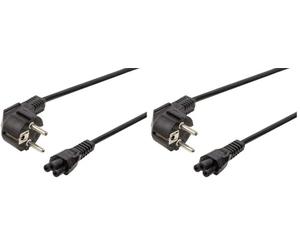 PremiumCord Câble d'alimentation Mickey Mouse 230V 5m, avec Contact de Mise à la Terre pour Une Prise C5, IEC 320, Câble d'alimentation PC à 3 Broches, Couleur Noire (Lot de 2)