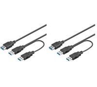 PremiumCord Câble d'alimentation USB 3.0 en Y, USB Type A Femelle vers 2X Type A Mâle, Câble de Données SuperSpeed Jusqu'à 5 Gbit/s, Couleur Noir, Longueur 0,5 m (Lot de 2)