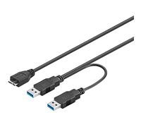 PremiumCord Câble d'alimentation USB 3.0 en Y, USB Type Micro B Mâle vers 2X Type A Mâle, Câble de Données SuperSpeed Jusqu'à 5 Gbit/s, Couleur Noir, Longueur 0,5 m