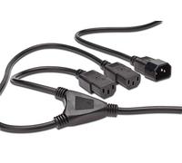 PremiumCord Câble d'alimentation Y 230V 50 + 30 cm, Câble d'alimentation avec Contact de Mise à la Terre Jusqu'à 2X Sockets C13, IEC 320, PC, 3 Broches, Couleur Noire