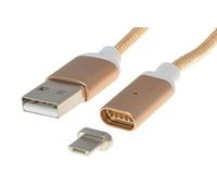PremiumCord Câble de Chargement Et de Données Magnétique Micro USB, Mâle À Mâle, Vitesse 480 Mbit/s, Couleur : Or, Longueur : 1 m