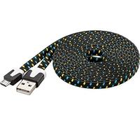 PremiumCord Câble de Connexion USB A vers Micro USB, Câble Plat en Textile, USB A Mâle vers Micro B Mâle, Câble de Données High Speed USB 2.0, 2x Blindé, AWG28, Couleur Noir/Bleu/Jaune, Longueur 2 m