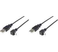 PremiumCord Câble de Connexion USB - Micro USB 2 m, Type A Mâle vers Type Micro B Mâle Coudé À 90°, Câble de Données Haut Débit 480 Mbit/s, 5 Broches, 2X Blindé, AWG28, Couleur Noir, 2 m (Lot de 2)
