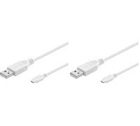 PremiumCord Câble de Connexion USB - Micro USB 3 m, Type A Mâle vers Type Micro B Mâle, Câble de Données Haut Débit 480 Mbit/s, 5 Broches, 2X Blindé, AWG28, Couleur Blanc, 3 m (Lot de 2)