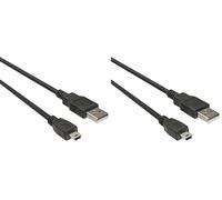 PremiumCord Câble de Connexion USB - Mini USB 0,5 m, Type A Mâle vers Type Mini B Mâle, Câble de Données Haut Débit 480 Mbit/s, 5 Broches, 2X Blindé, AWG28, Couleur Noir, 0,5 m (Lot de 2)