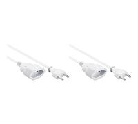 PremiumCord Câble d'Extension d'alimentation 230V 2m, avec Bougie en Euros et Prise Euro, Bouchon de Prise, Blanc (Lot de 2)
