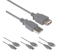 PremiumCord Câble d'Extension USB 2.0 3 m, Câble de Données Haut Débit Jusqu'à 480 Mbit/s, Charge, USB 2.0 Type A Femelle vers Mâle, 2x Blindé, Couleur Gris, Longueur 3 m (Lot de 4)