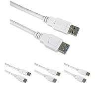 PremiumCord Câble d'Extension USB 3.0 2 m, Câble de Données SuperSpeed Jusqu'à 5 Gbit/s, Charge, Prise USB 3.0 Type A sur La Fiche, 9 Broches, 3x Blindé, Couleur Blanc, Longueur 2 m (Lot de 4)
