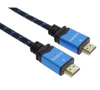 PremiumCord Câble HDMI 2.0B M/M Haut Débit 4K, 18Gbps avec Ethernet, Compatible Vidéo 4K@60Hz, Deep Color, 3D, Arc, HDR, Dolby TrueHD, Connecteurs Plaqués Or, Tresse Textile, Noir/Bleu, 3 m