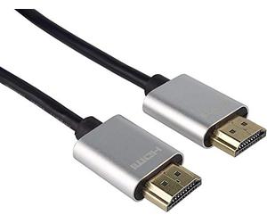 PremiumCord Câble HDMI Slim 4K Haute Vitesse M/M, 10,2 Gbps avec Ethernet, Compatible avec Vidéo 4K @ 30 Hz, Full HD 1080p, 3D, Arc, HDR, Dolby TrueHD, Connecteurs Plaqués Or, Noir/Argent, 1 m