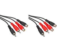 PremiumCord Câble RCA 2m, 2X Fiche vers 2X Prise, Câble d'Extension Audio, Audio Stéréo, pour TV, Téléphones Portables, Mp3, HiFi, Couleur Noir (Lot de 2)