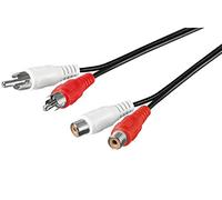 PremiumCord Câble RCA 2 x RCA mâle vers 2 x RCA Femelle, câble d'extension Audio stéréo, pour TV, téléphone Portable, MP3, HiFi, Noir 5 m