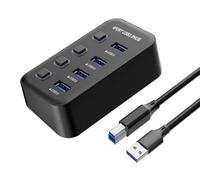 PremiumCord Hub USB Superspeed , 4X USB Type A, USB 3.2 Gen 1 5Gbps, Commutateur de Port, Hot Cosse, LED, Noir, Longueur de Câble 1 m
