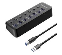 PremiumCord Hub USB Superspeed , 7X USB Type A, USB 3.2 Gen 1 5Gbps, Commutateur de Port, Hot Cosse, LED, Noir, Longueur de Câble 1 m