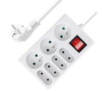 PremiumCord Multiprise 1,5 m avec Interrupteur de Réseau, 7 Prises, Rallonge de Haute Qualité 230V, 4 + 3 Prises Tournés de 45 ° avec Protection de l'Enfance, Couleur Blanche