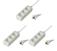 PremiumCord Multiprise 5m, 3 Prises, Rallonge 230V, 3 Prises Françaises Tournées à 45°, Multiprise de Qualité avec Sécurité Enfant, Couleur Blanc (Lot de 3)