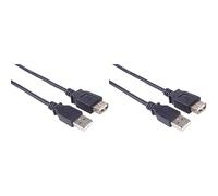 PremiumCord Rallonge USB 2.0, Câble de Données Jusqu'à 480 Mbit/S, Câble de Charge, USB 2.0 Type A Femelle vers Mâle, 4 Broches, 2 Blindages, Couleur Noir, Longueur 1 m (Lot de 2)