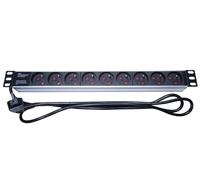 PremiumCord Répartiteur électrique pour rack 1U, 9xIEC (C13), unité de distribution de puissance, câble de 2 m, interrupteur 9 x 230 V. 1U