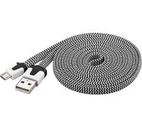 PremiumCord USB - Câble de Connexion Plat Textile Micro USB 2 m, Type A Mâle vers Type Micro B Mâle, Câble de Données Haut Débit, 2x Blindé, AWG28, Couleur Noir/Blanc, Longueur 2 m