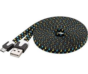 PremiumCord USB - Câble de Connexion Plat Textile Micro USB 2m, Type A Mâle vers Type Micro B Mâle, Câble de Données Haut Débit, 2x Blindé, AWG28, Couleur Noir/Bleu/Jaune, Longueur 2m