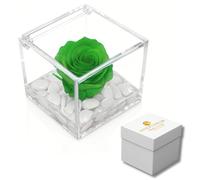PremiumRose 6cm Rose Cube Stabilisée Verte avec Vraie Rose Eternelle, Idée Cadeau Maman, Petite Amie, Anniversaire, Remise de Diplôme (Verte - A 1069)