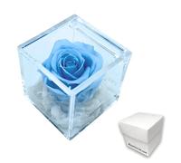 PremiumRose Rose Stabilisée Parfumée Bleu Cube 5cm avec Vraie Rose Eternelle, Idée Cadeau Maman, Petite Amie, Idée Cadeau d'anniversaire, Remise de Diplôme (Bleu Clair - A 1054)