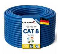 PremiumX Câble de pose CAT 8 100 m | 40 Go 2000 MHz | S/FTP PIMF AWG22 en cuivre pur | Eca LSZH FRNC sans halogène | Câble de données réseau LAN professionnel Simplex