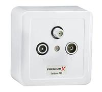 PremiumX PX3 Prise d'antenne - Satellite Prise à 3 Voies Prise d'antenne, Prise de Ligne Simple et de dérivation, Montage en Surface, encastré, Prise multimédia Sat TV Radio HD