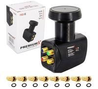 PremiumX Quad LNB pour 4 utilisateurs - Convertisseur de Signal TV avec Protection Contre Les intempéries - LNB Sat numérique en Noir Inclus avec 8 connecteurs F - DVB-S2 8K UHD 4K Full HD