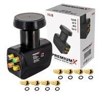 PremiumX Quattro LNB pour Multiswitch - Convertisseur de signal TV Multiswitch avec protection contre les intempéries - LNB Sat numérique en noir inclus avec 8 connecteurs F - DVB-S2 8K UHD 4K Full HD