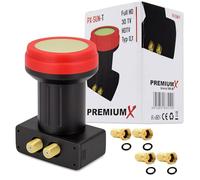 PremiumX Twin LNB 2 voies extrêmement résistant à la chaleur pour 2 | 4K Full HD - Avec protection contre les intempéries pour récepteur satellite numérique - Noir - Avec 4 fiches F