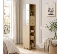 PREMTURE Armoire à Bijoux pivotante avec Miroir, Rotation 360°, Rangement | Rotation 360° | Miroir et rangement combinés | 2 tiroirs | Grand espace pour bijoux, cosmétiques et accessoires